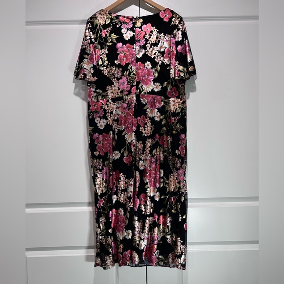Adrianna Papell Black and Pink Floral Midi Dress - Picture 4 of 12